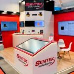 Sentek Solutions stand at LogiMAT 2026. Shows booth with displays of LiDAR products and interactive display with Safety Scanner solutions.